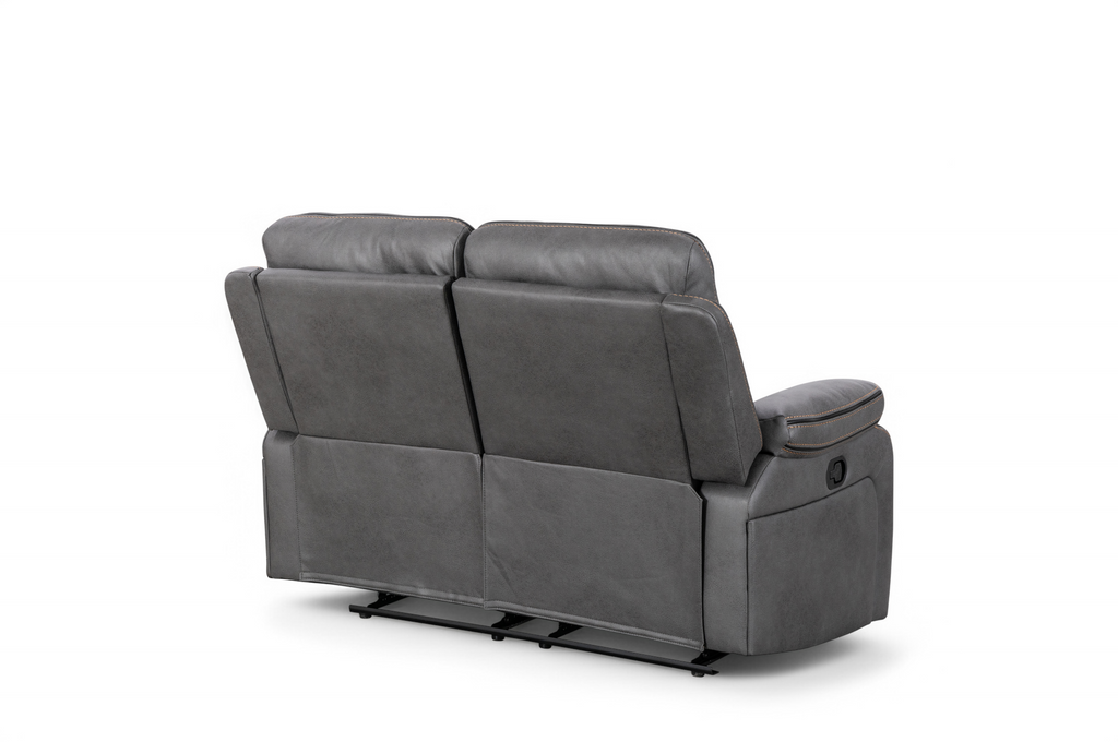 Faux Leather Grey 2 Seater Manual Recliner Sofa with Contrast Stitching VEGAS Back Angle
