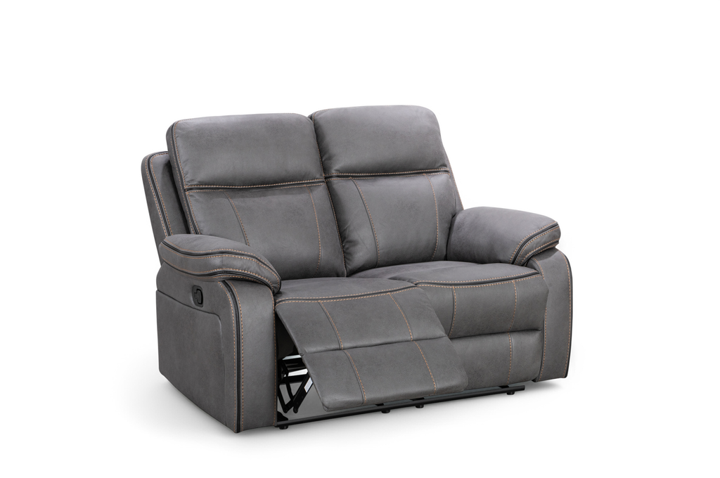 Faux Leather Grey 2 Seater Manual Recliner Sofa with Contrast Stitching VEGAS Front Angle Footrest