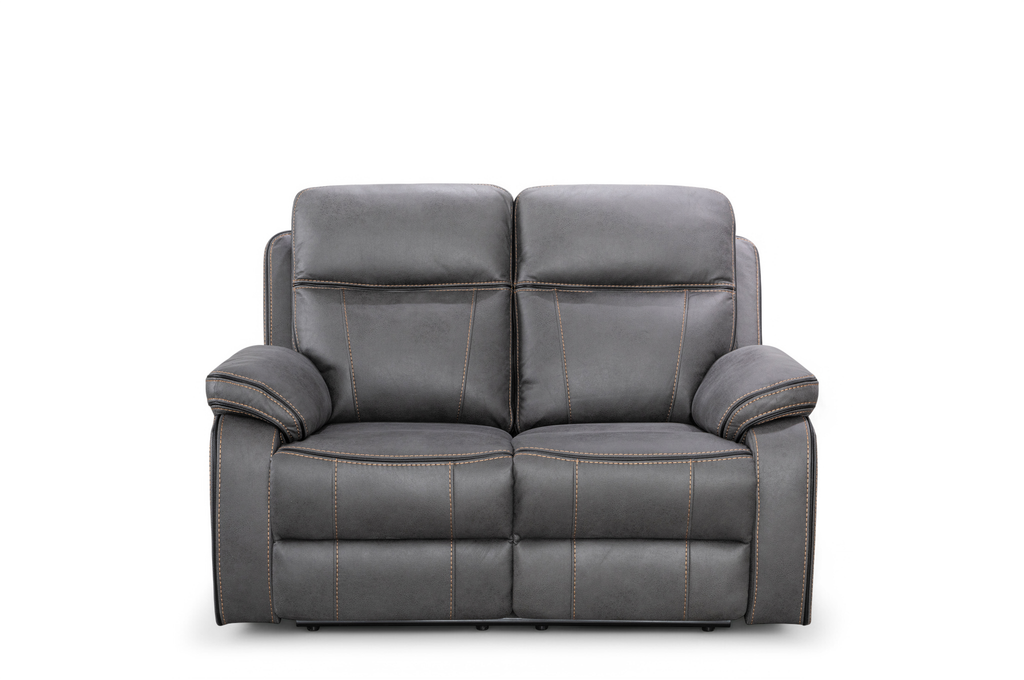 Faux Leather Grey 2 Seater Manual Recliner Sofa with Contrast Stitching VEGAS Front