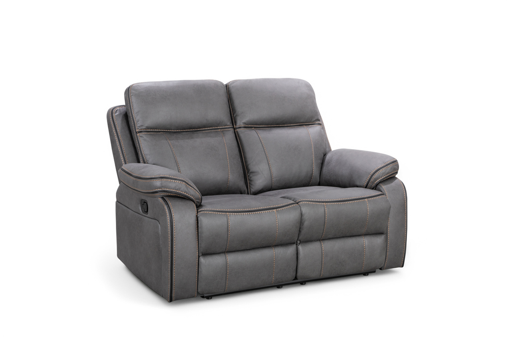 Faux Leather Grey 2 Seater Manual Recliner Sofa with Contrast Stitching VEGAS Front Angle