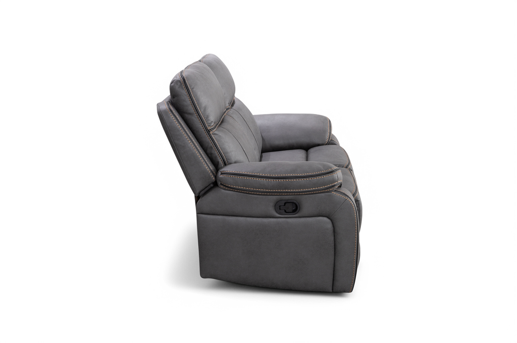 Faux Leather Grey 2 Seater Manual Recliner Sofa with Contrast Stitching VEGAS Side