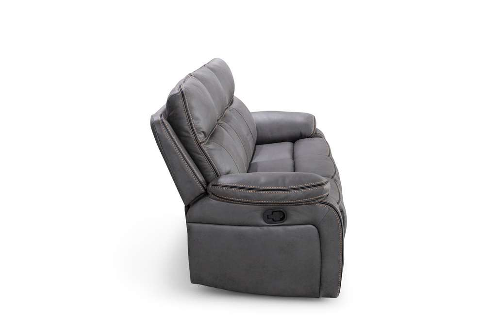 Faux Leather Grey 3 Seater Manual Recliner Sofa with Contrast Stitching VEGAS Side