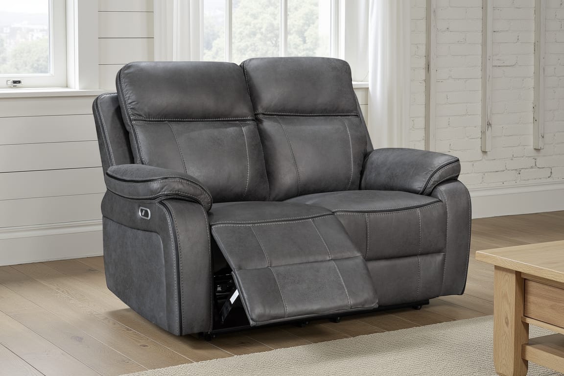 Faux Leather Grey 2 Seater Electric Recliner Sofa VEGAS