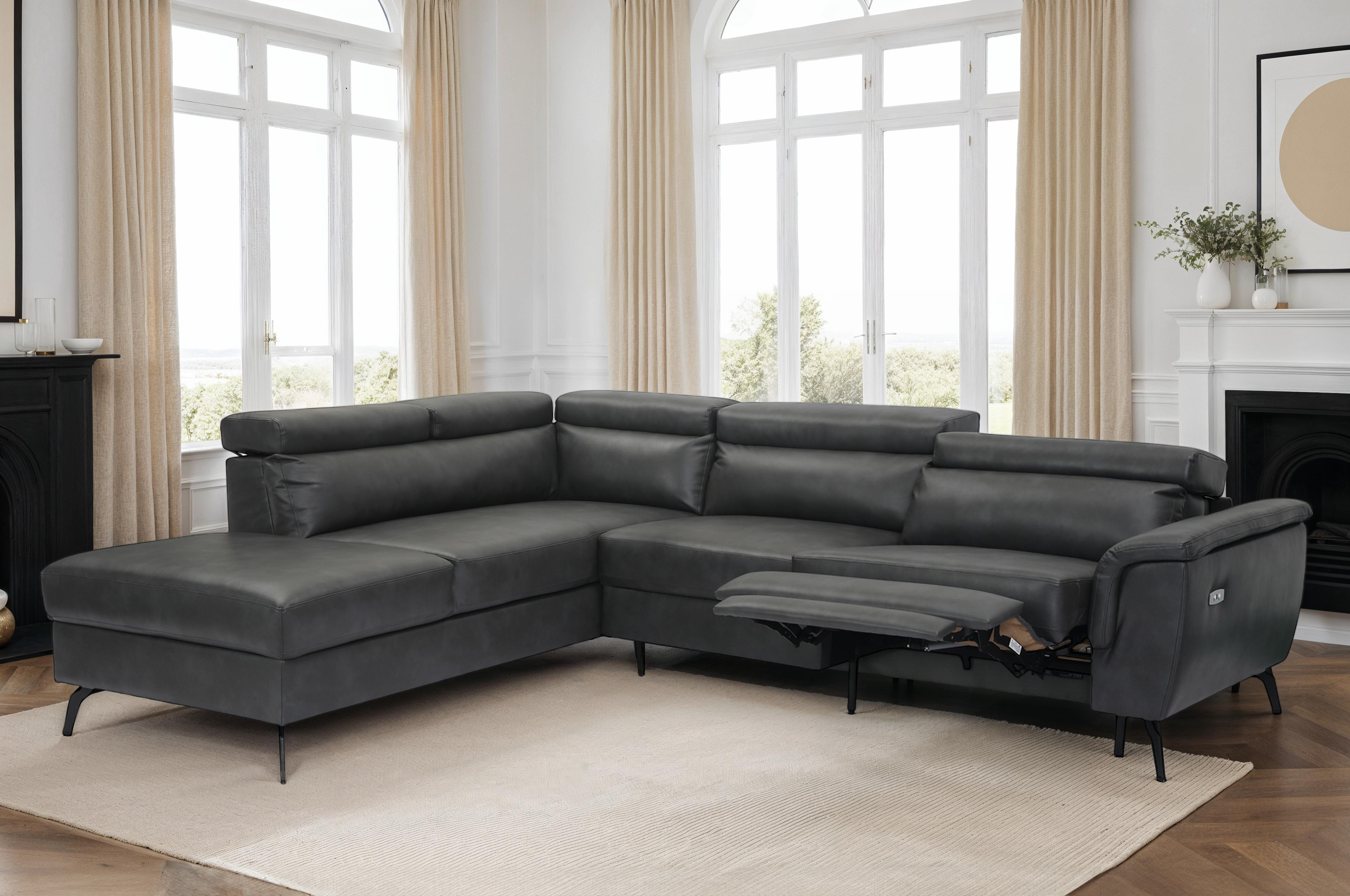 Faux Leather Grey Left Hand Facing Electric Reclining Corner Sofa with Storage VITTORIO