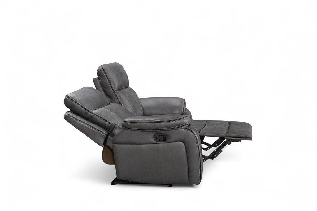 grey recliner sofa side view reclined