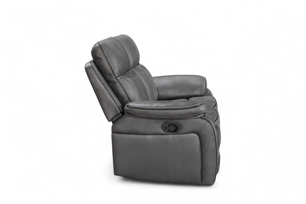 grey reclining sofa side view