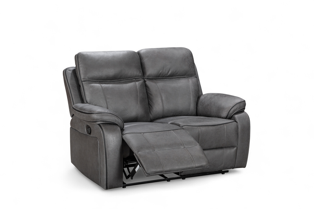 grey recliner sofa reclined side angle view