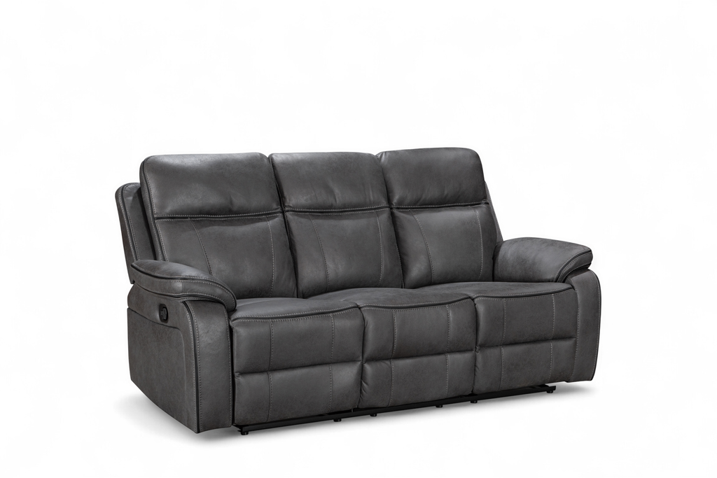 grey 3 seater recliner sofa side angle view 