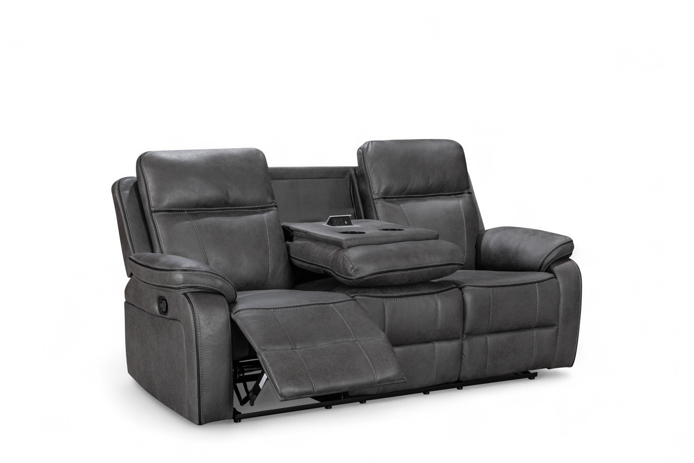 Faux Leather Grey 3 Seater Manual Recliner Sofa VEGAS