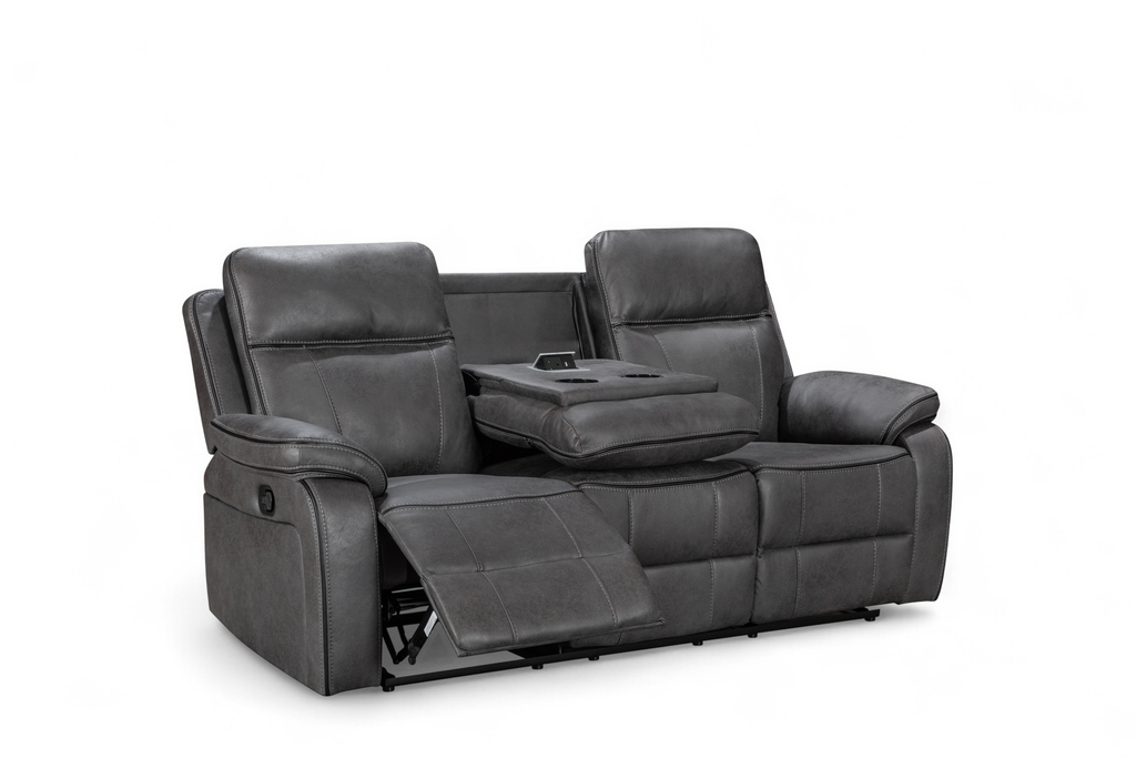 grey 3 seater recliner sofa reclined side angle view