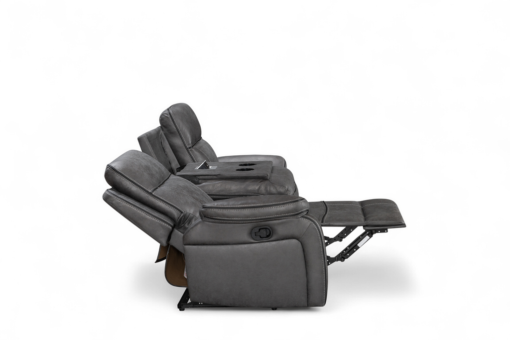 grey 3 seater recliner sofa side view reclined