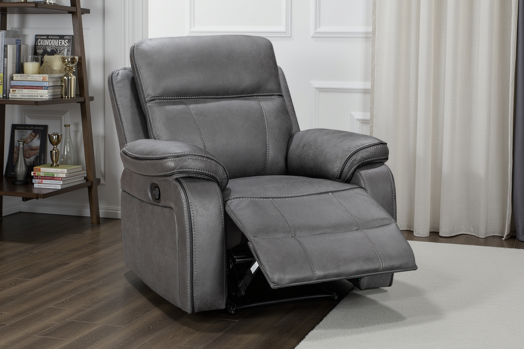 Faux Leather Grey Manual Recliner Chair VEGAS