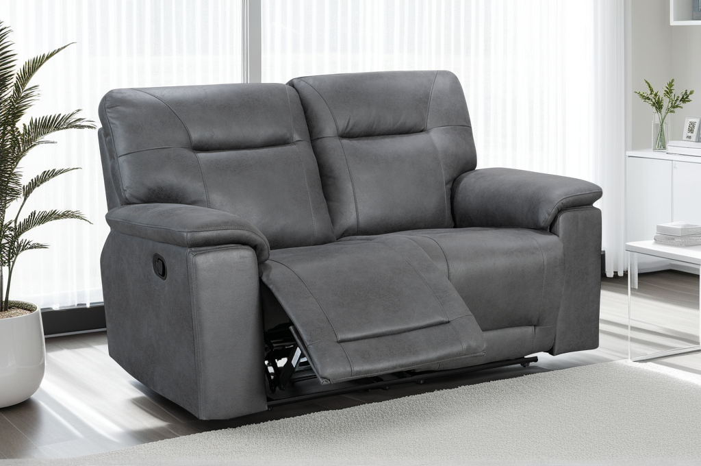 Faux Leather Grey Murcia 2 Seater Manual Recliner Sofa Background