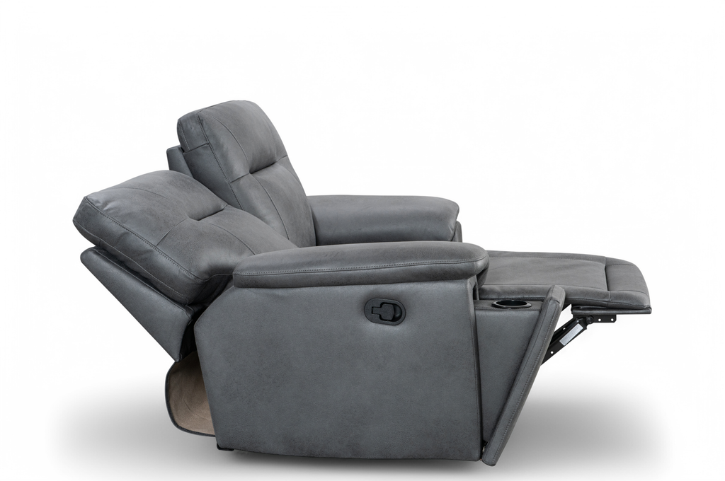 Faux Leather Grey Murcia 2 Seater Manual Recliner Sofa Side Reclined