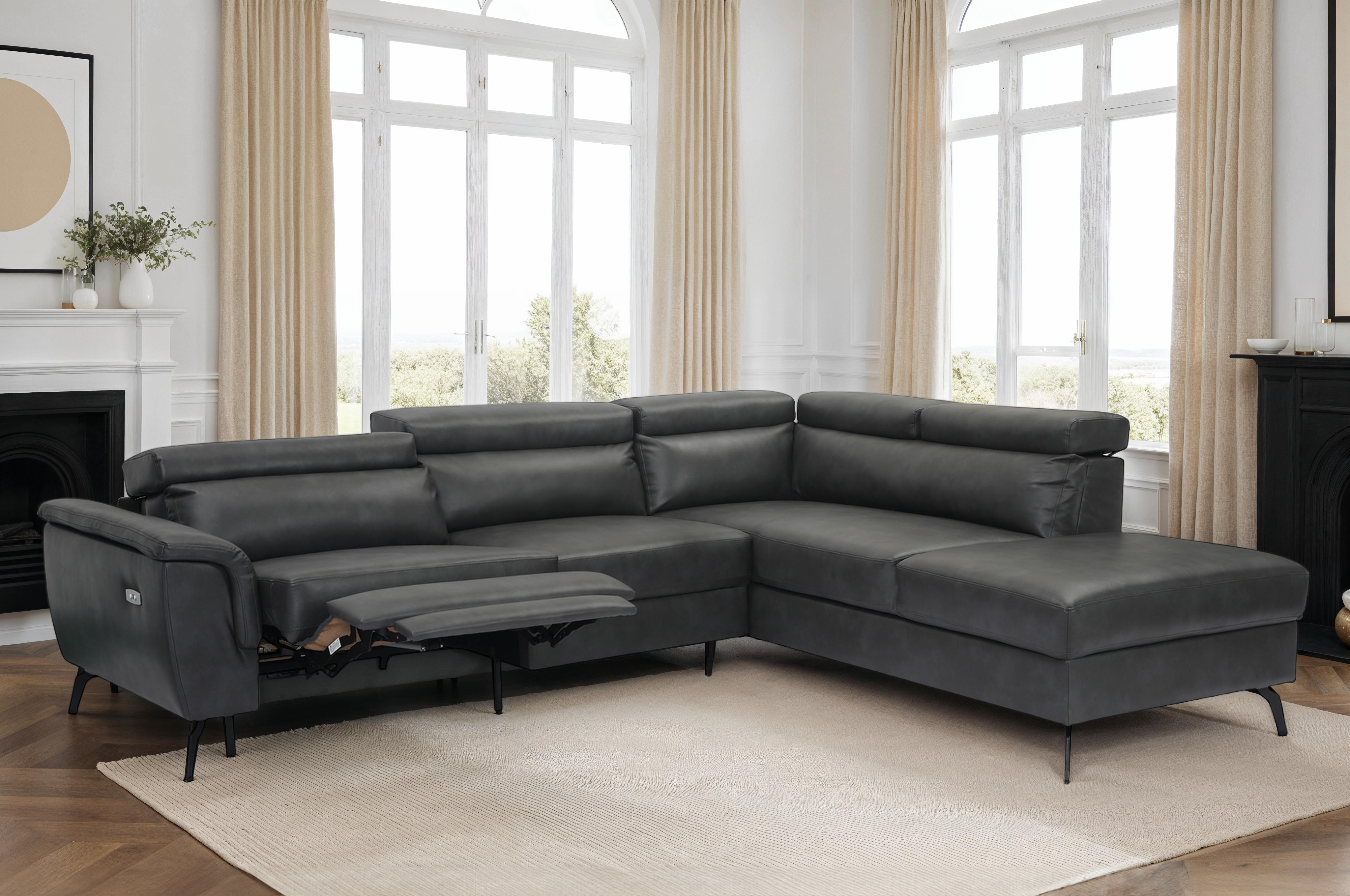 Faux Leather Grey Right Hand Facing Electric Reclining Corner Sofa with Storage VITTORIO