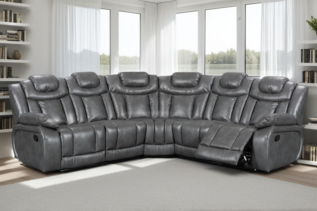 Faux Leather Grey Toledo 2C2 Manual Recliner Corner Sofa