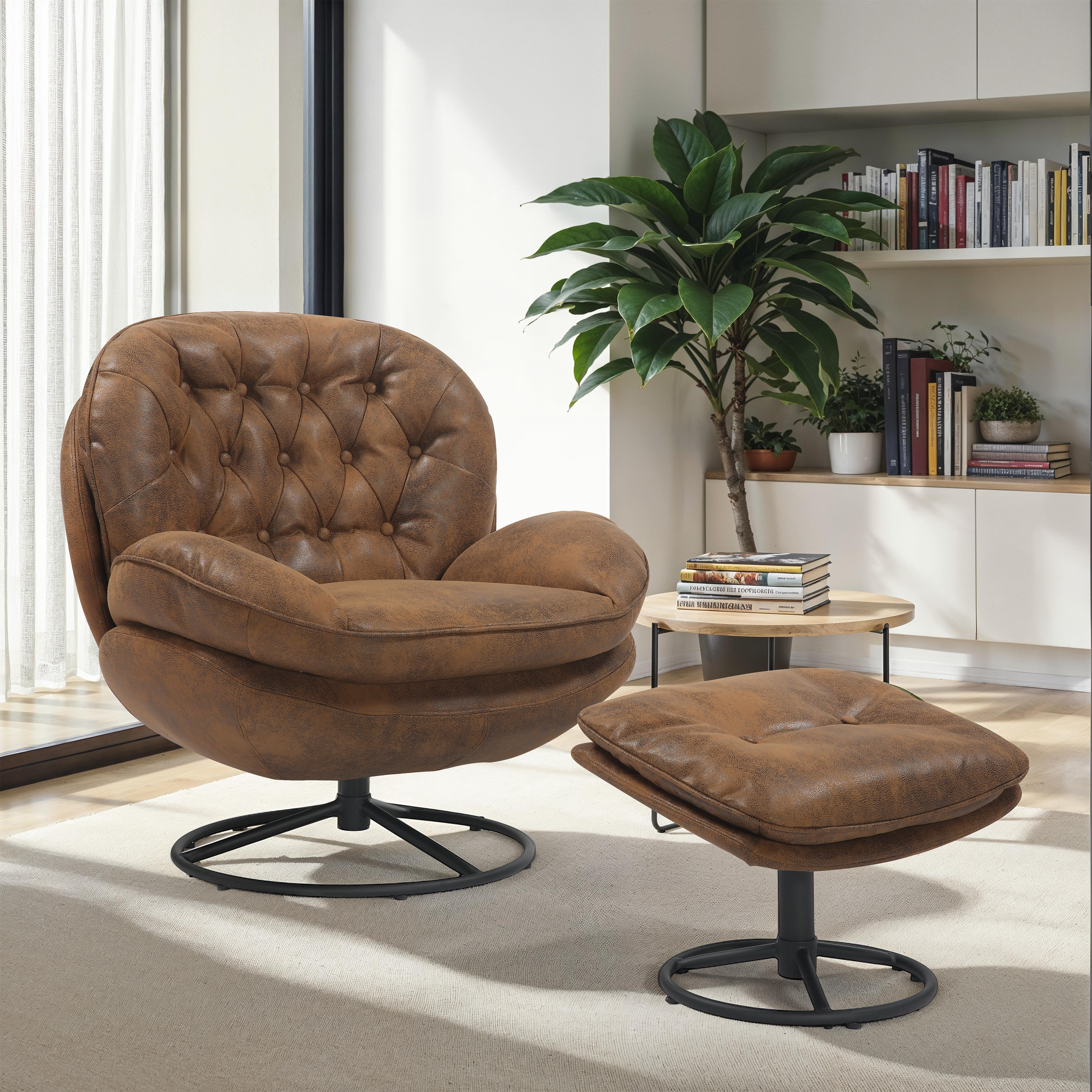 Swivel Chair Faux Leather Chair With Ottoman Faux Leather Suede