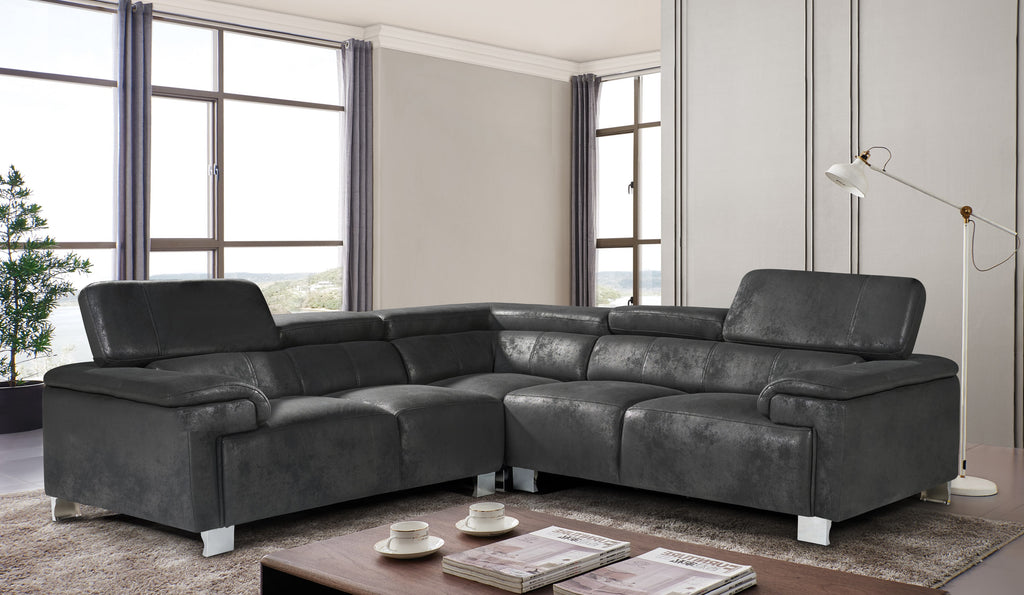 Faux Leather Suede Black 2C2 Livorno Corner Sofa Background