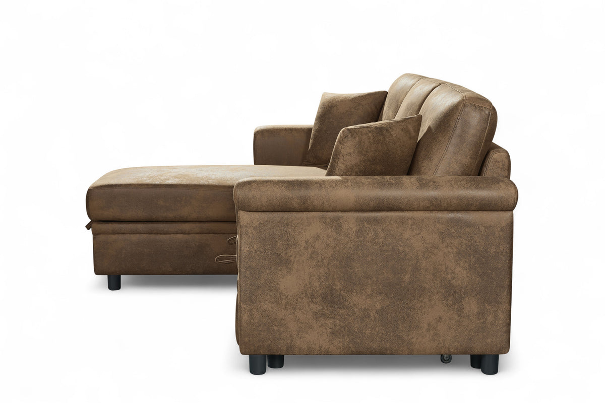 Faux Leather Suede Brown 1C2 Corner Sofabed with Chaise OSCAR