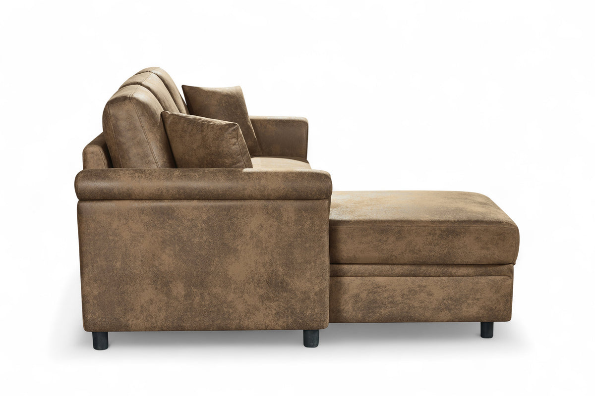 Faux Leather Suede Brown 1C2 Corner Sofabed with Chaise OSCAR