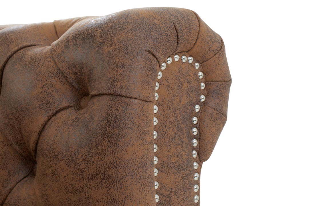 Faux Leather Suede Brown 1 Seater Chesterfield Sofa With Wooden Feet CAMDEN