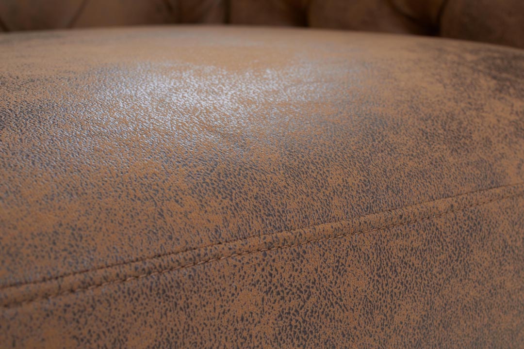 Faux Leather Suede Brown 1 Seater Chesterfield Sofa With Wooden Feet CAMDEN