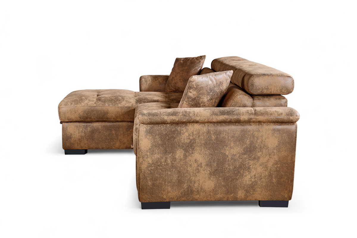 Faux Leather Suede Brown 1C2 Corner Sofabed with Storage WILSON