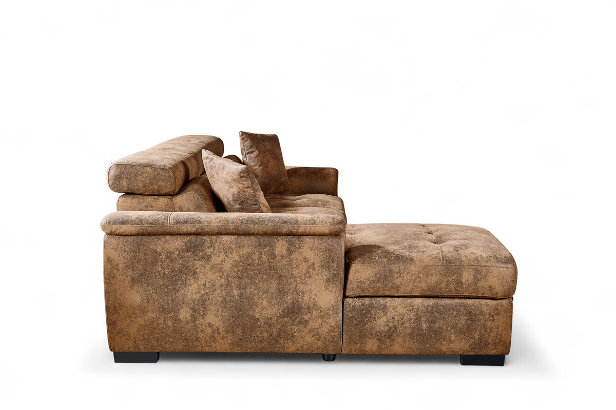 Faux Leather Suede Brown 1C2 Corner Sofabed with Storage WILSON