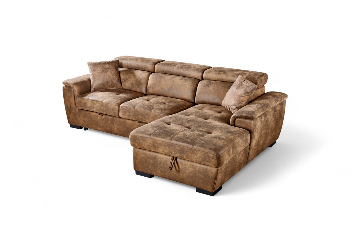 Faux Leather Suede Brown 2C1 Corner Sofabed with Storage WILSON