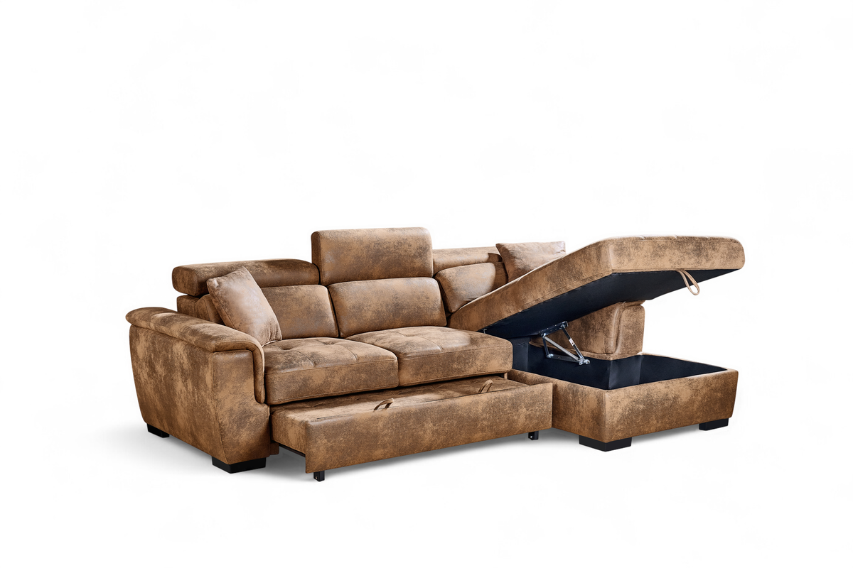 Faux Leather Suede Brown 2C1 Corner Sofabed with Storage WILSON