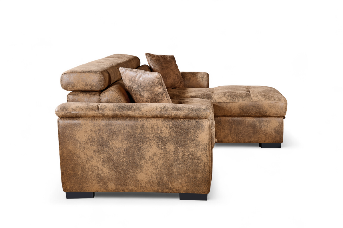Faux Leather Suede Brown 2C1 Corner Sofabed with Storage WILSON