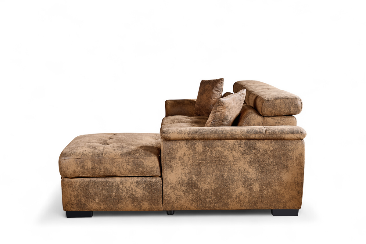 Faux Leather Suede Brown 2C1 Corner Sofabed with Storage WILSON