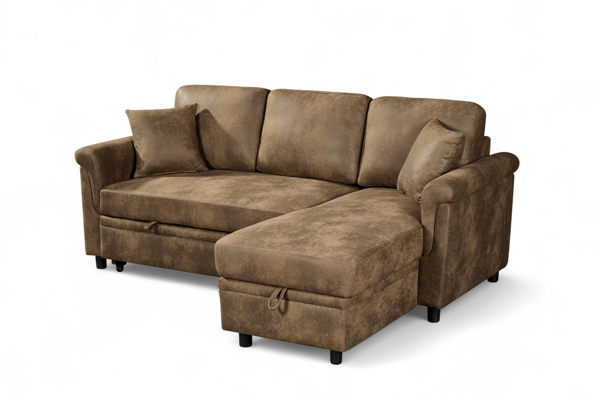 Faux Leather Suede Brown 2C1 Corner Sofabed with Chaise OSCAR