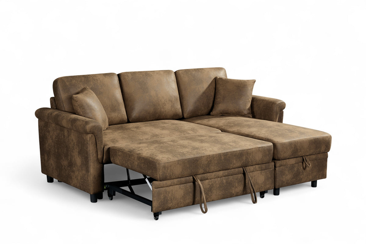 Faux Leather Suede Brown 2C1 Corner Sofabed with Chaise OSCAR