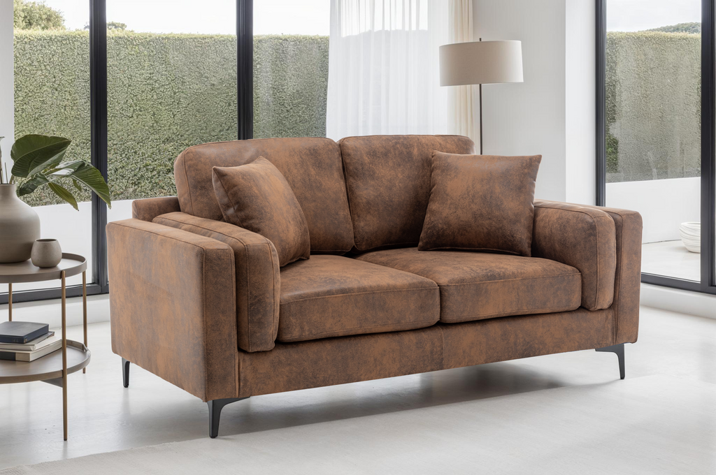 Faux Leather Suede Brown 2 Seater Sofa MARGHERA Background