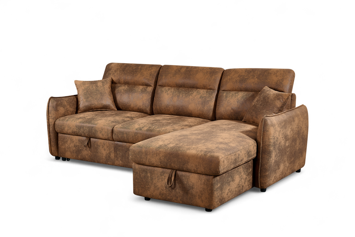 Faux Leather Suede Brown 2C1 Corner Sofabed with Storage ARCHIE