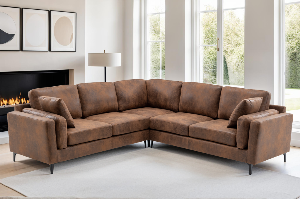 Faux Leather Suede Brown Corner Sofa 2C2 MARGHERA Background