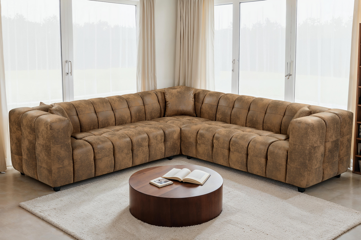 Faux Leather Suede Brown 2C2 Lugano Corner Sofa