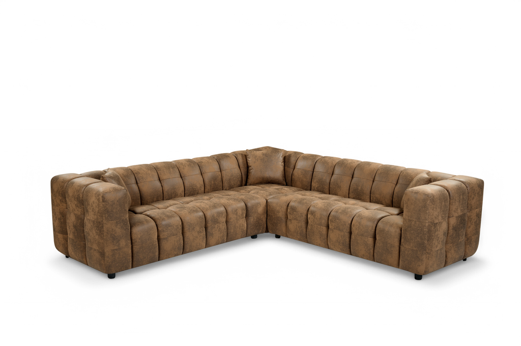 Faux Leather Suede Brown 2C2 Lugano Corner Sofa