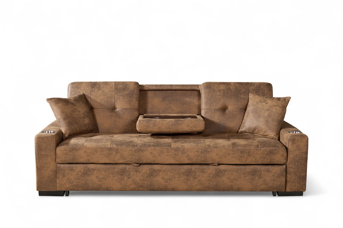 Faux Leather Suede Brown 3 Seater Sofabed CHARLES