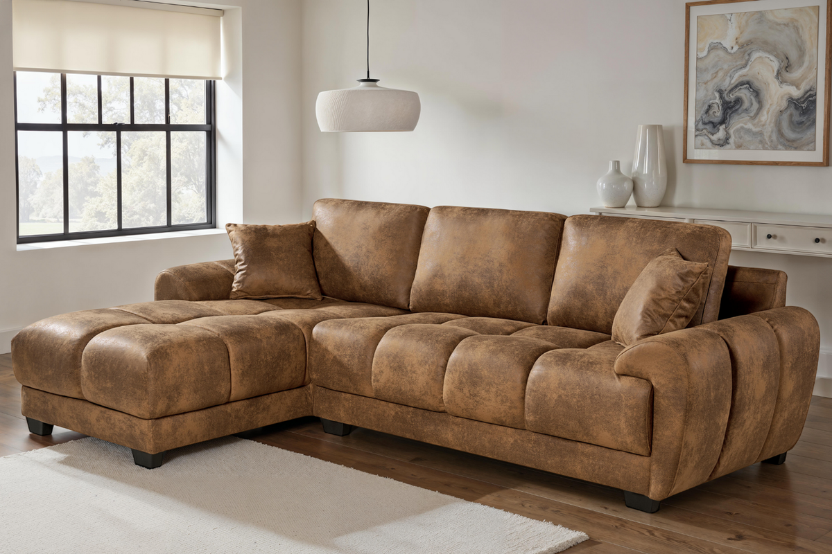 Faux Leather Suede Brown 1C2 Corner Sofa JACK