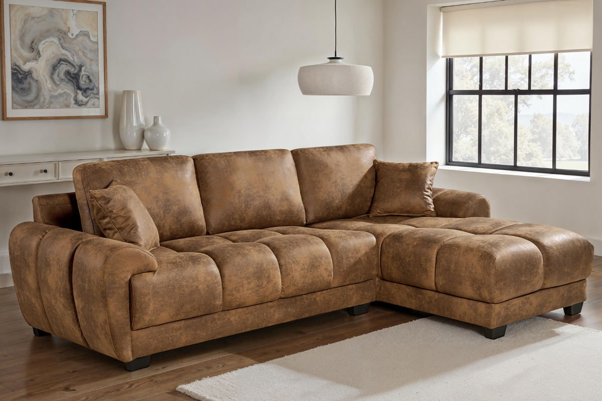 Faux Leather Suede Brown 2C1 Corner Sofa with Chaise JACK
