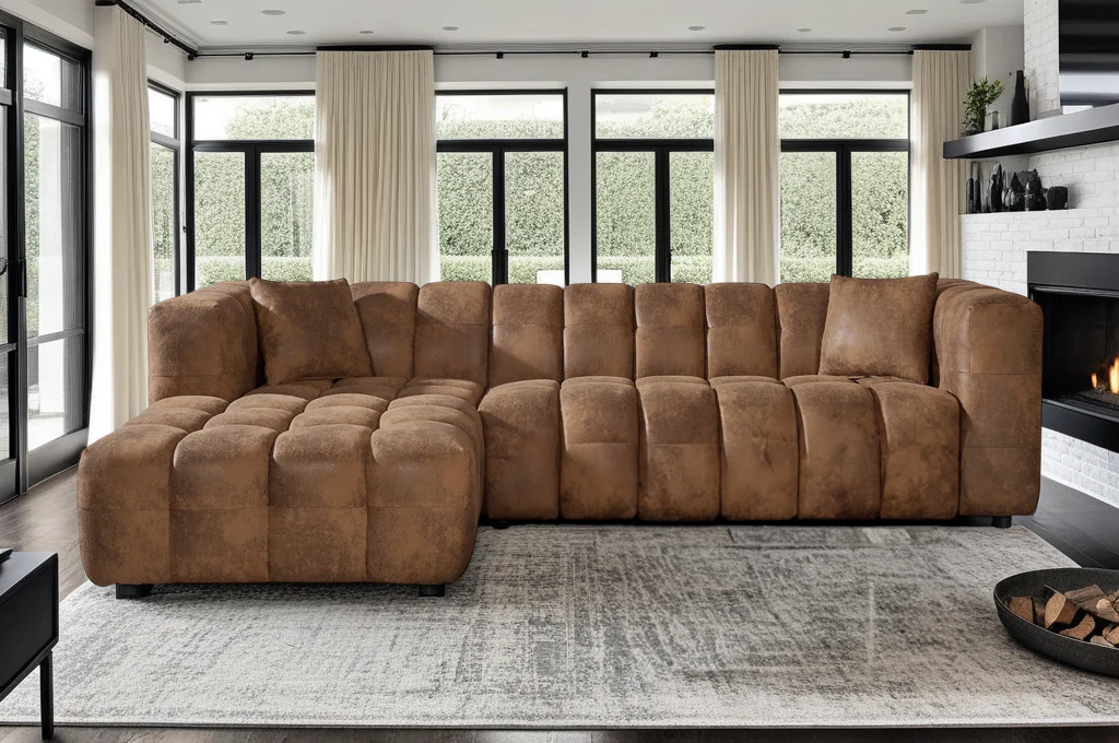 Faux Leather Suede Brown Left Hand Facing Corner Sofa LUGANO