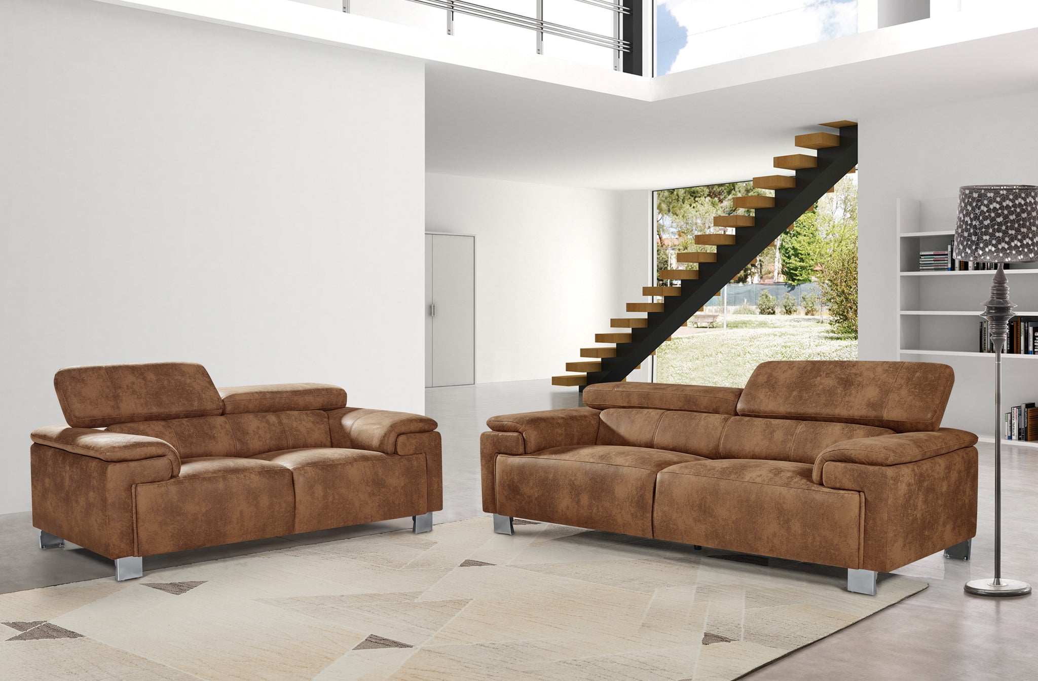 Faux Leather Suede Brown Livorno 3 2 Seater Sofa Set