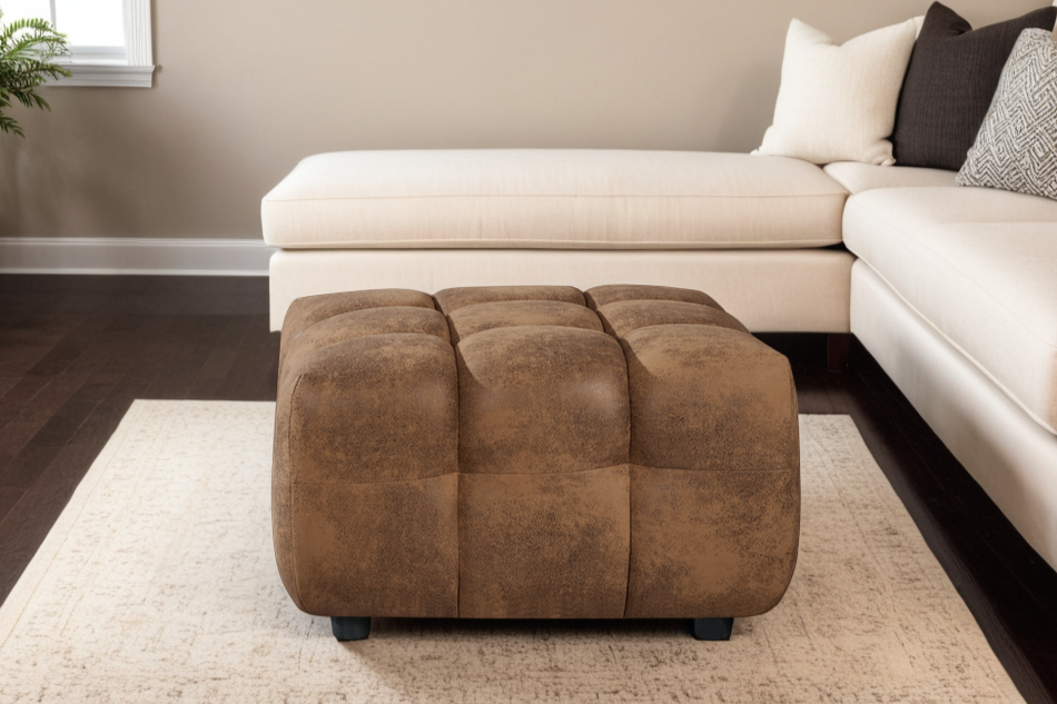Faux Leather Suede Brown Ottoman