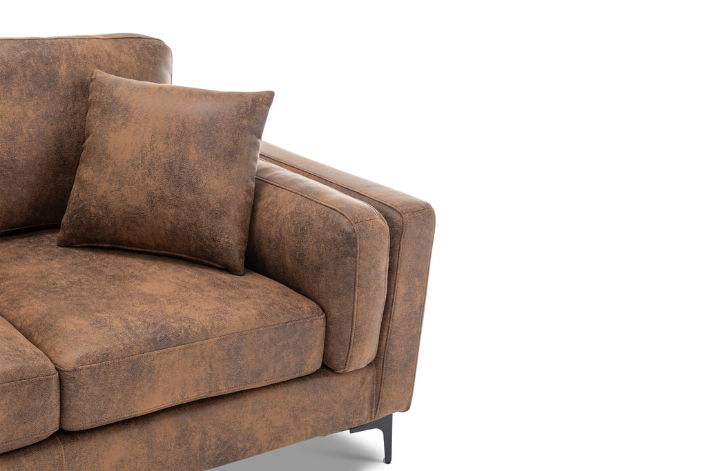 Faux Leather Suede Brown 2 Seater Sofa MARGHERA Closeup 2