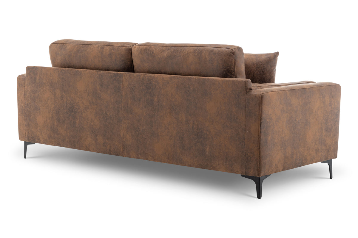 Faux Leather Suede Brown 3 Seater Sofa MARGHERA Back Angle
