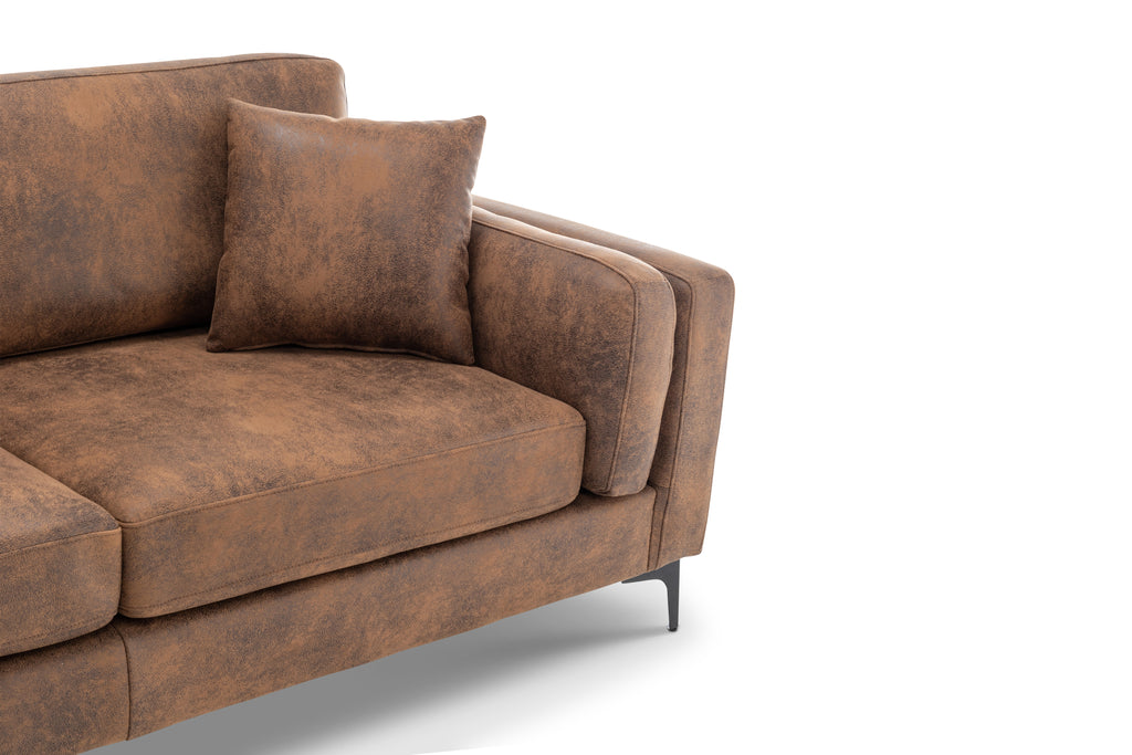 Faux Leather Suede Brown 3 Seater Sofa MARGHERA Closeup 2
