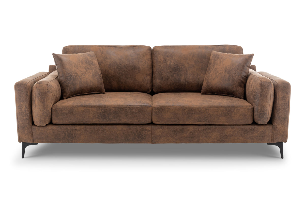 Faux Leather Suede Brown 3 Seater Sofa MARGHERA Front