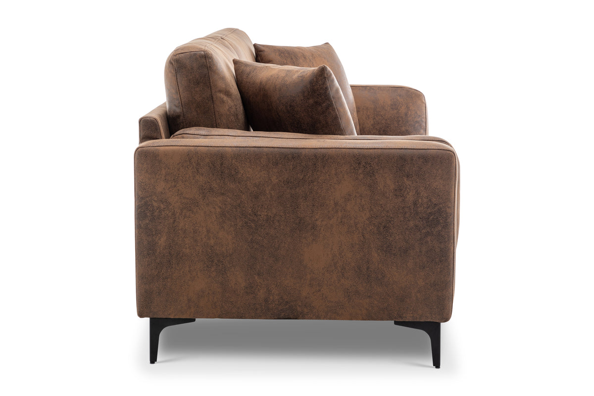 Faux Leather Suede Brown 3 Seater Sofa MARGHERA Side